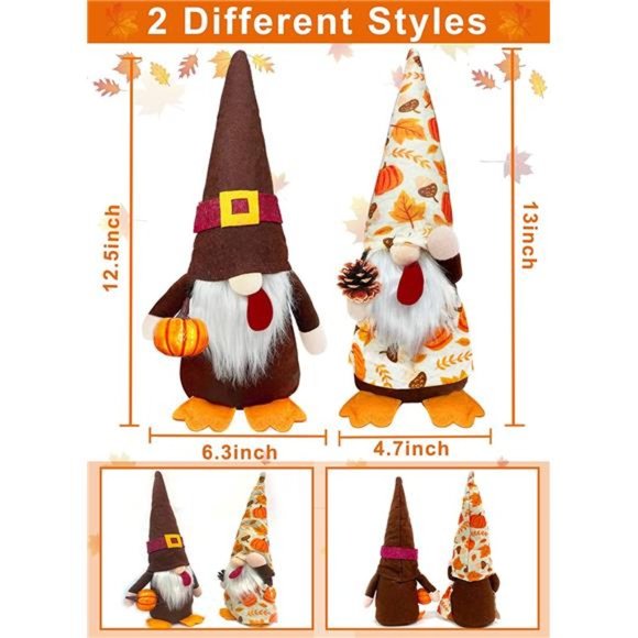 2PCS Fall Thanksgiving Gnomes Plush Decoration - Gnomes Hold Pumpkin & Pine Cone - Picture 3 of 6